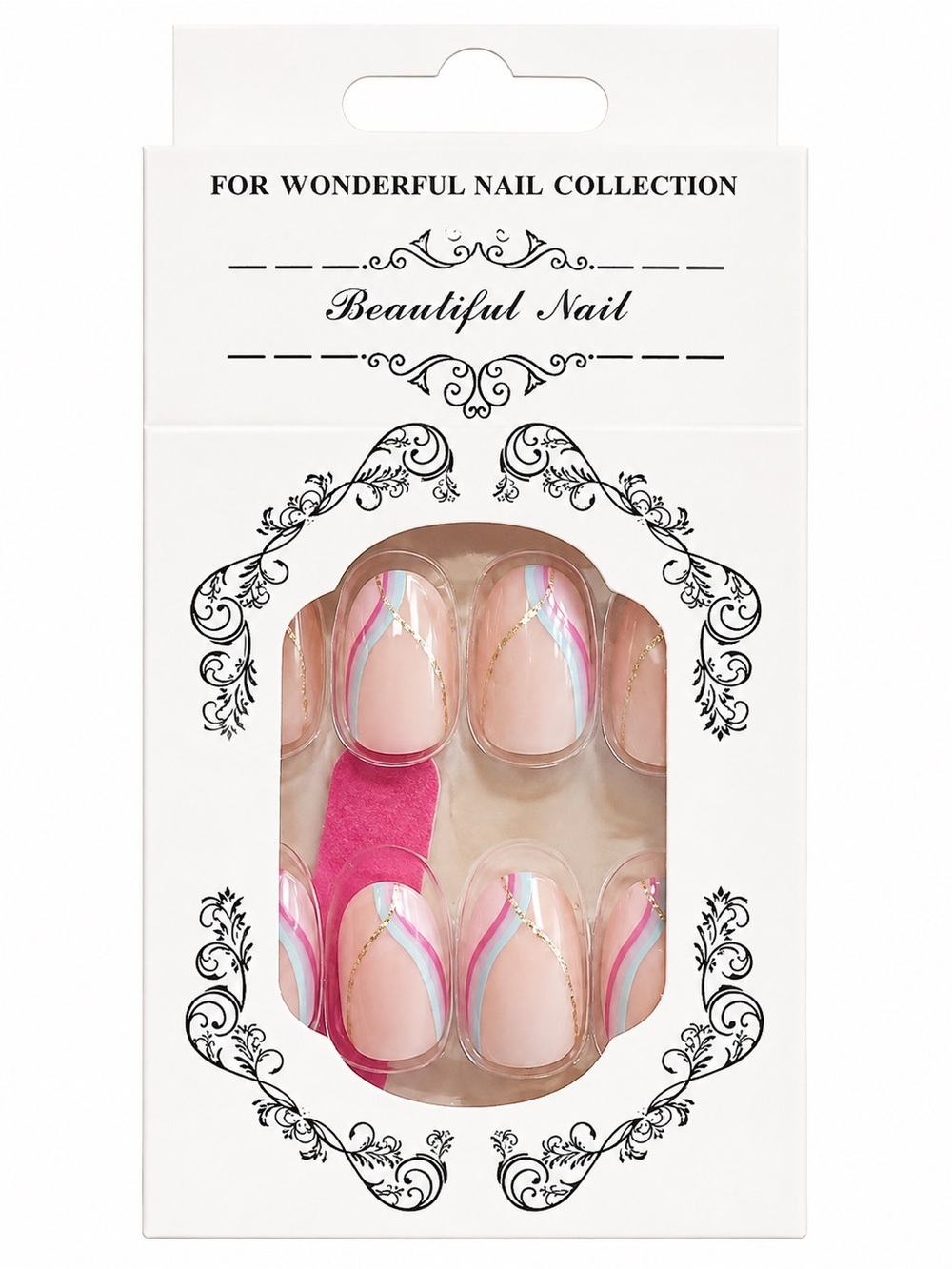 Nude Pink Pastel Swirl Press On Nails Gold Accent Y2K Coquette NEW